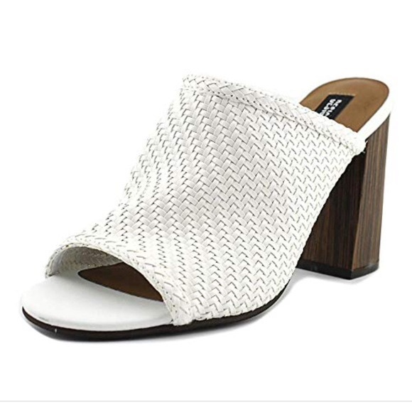 Design Lab Lord &Taylor 4inch Block Heel Woven white Mules Size 10 - Picture 4 of 16